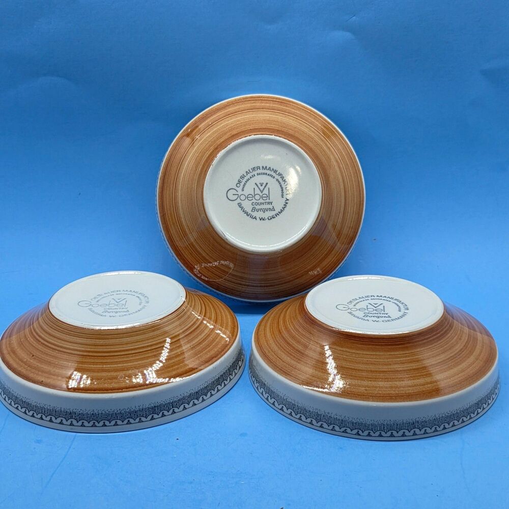 Goebel Country Burgund Porcelain 6.5' Soup Salad Bowls Set of 3